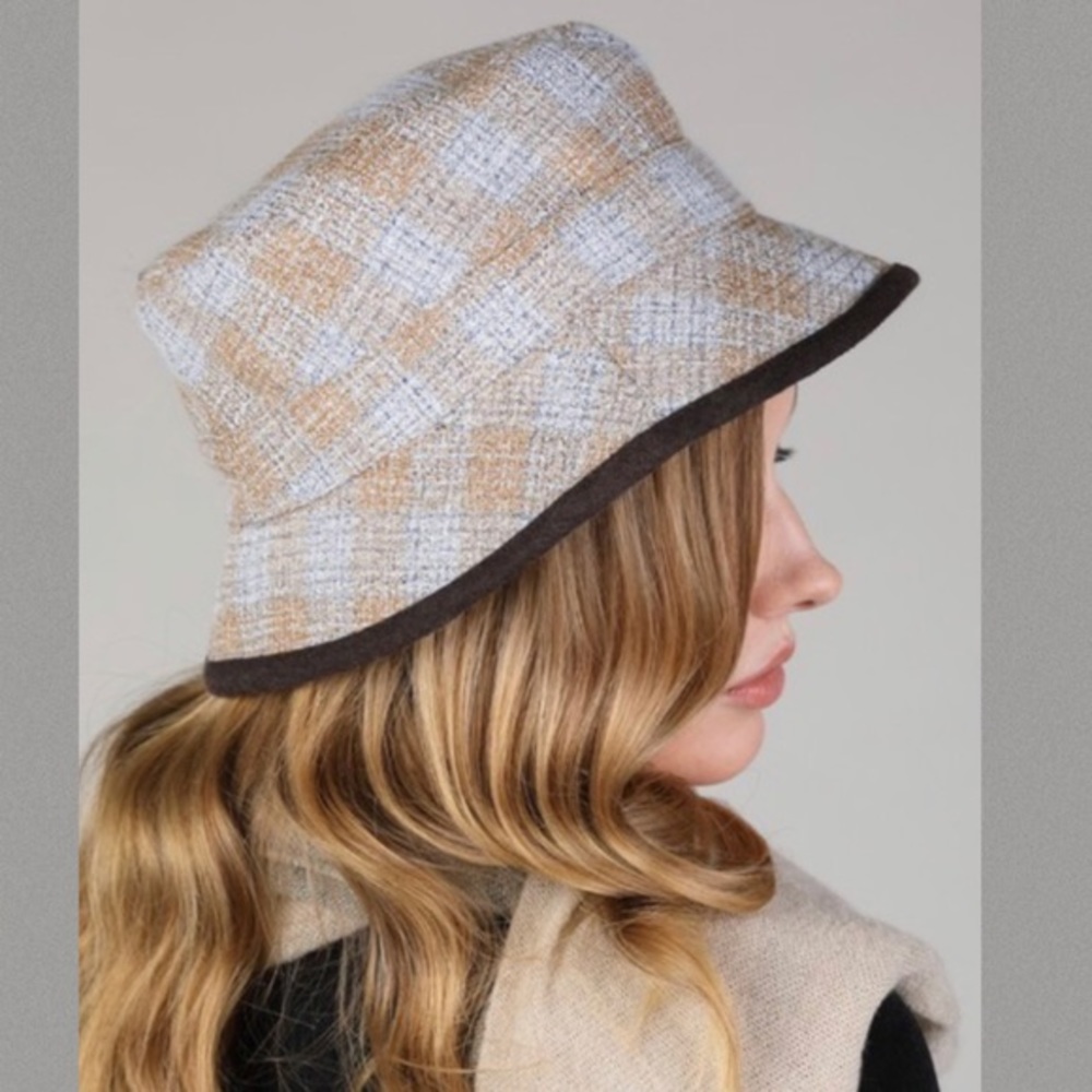 Reversible Brown / Plaid Print Bucket Hat - Picture 2 of 5
